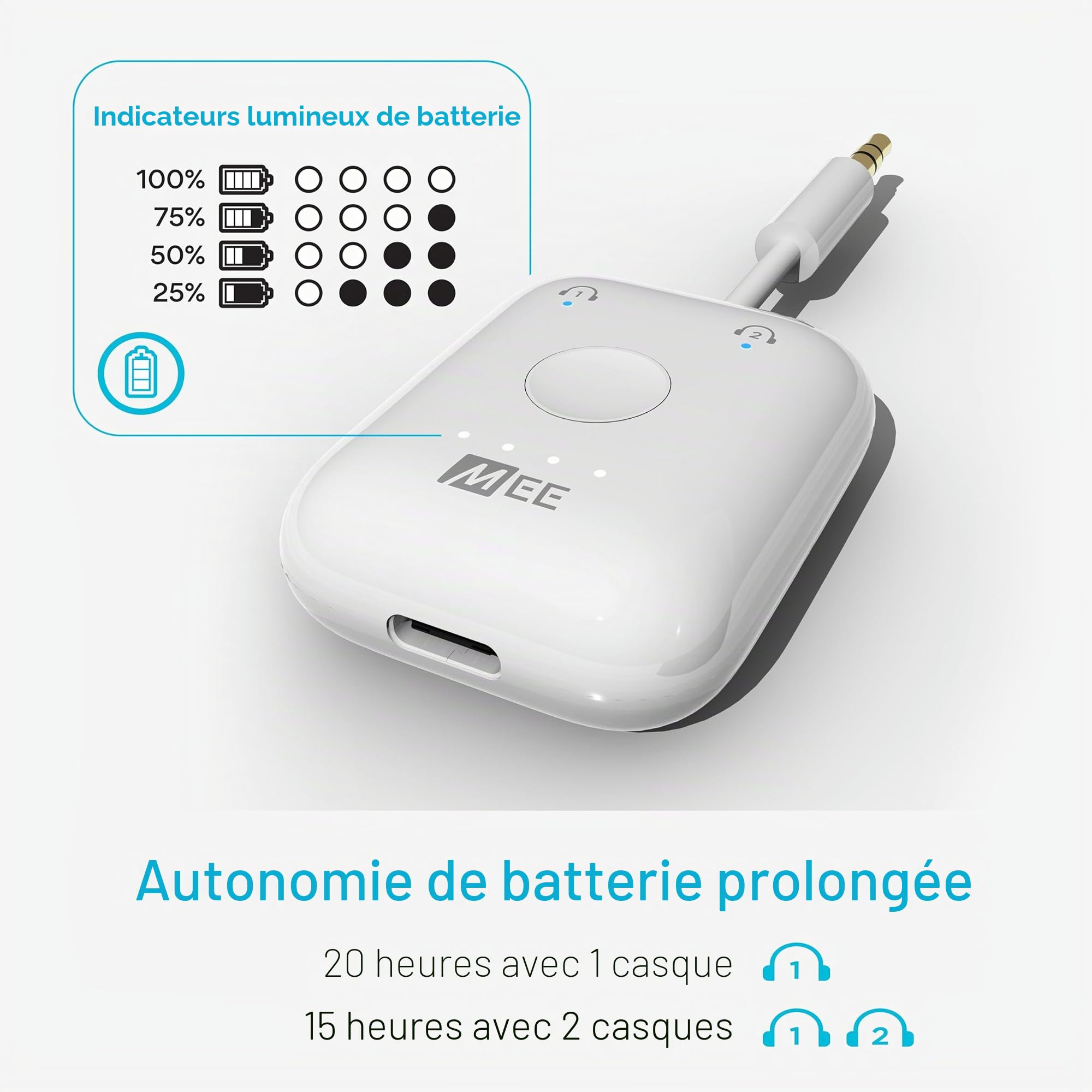 MEE audio Connect Air In-Flight Transmetteur audio sans fil Bluetooth pour jusqu'à 2 AirPod/autres casques