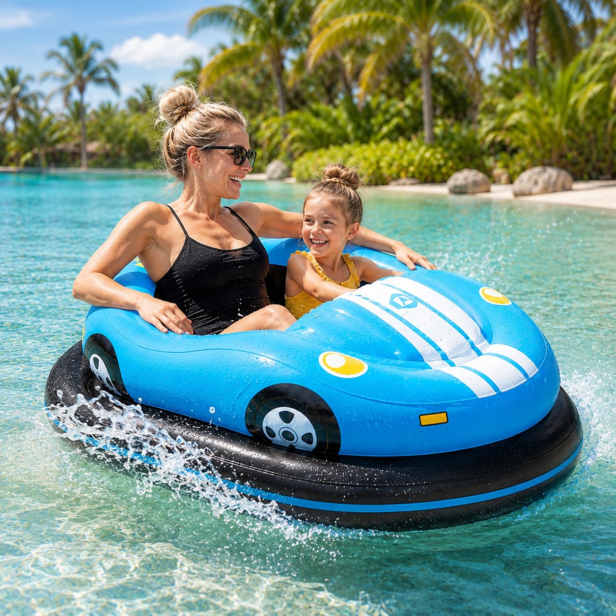 Sunseota Blue Inflatable Electric Bumper Boat – Motorized Pool Float With 360° Spin, Drive & Bump Action – Rechargeable Adult Boat For Summer Pool & Calm Lake Fun,120 Kg Max -2Batteries