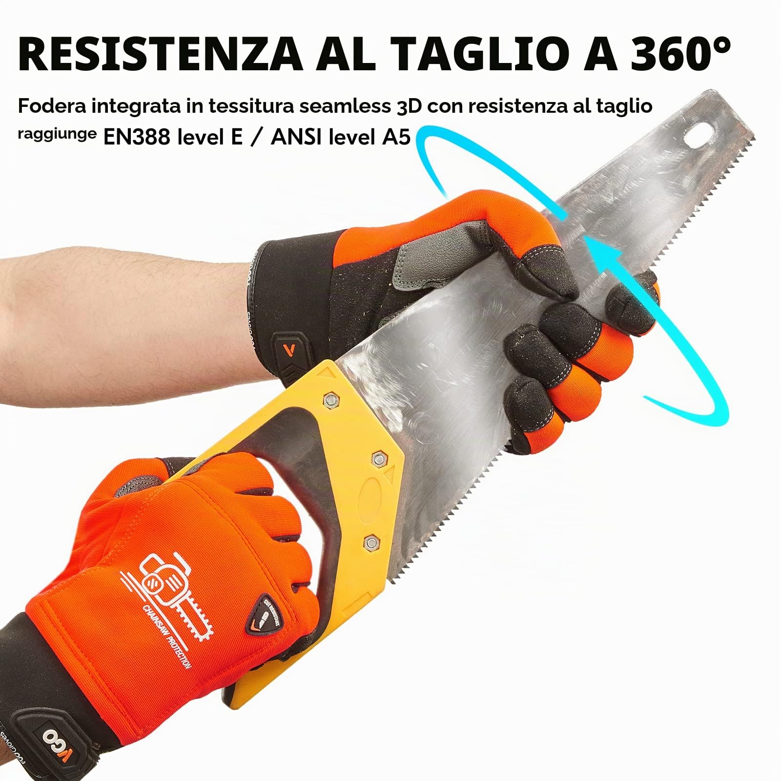 Vgo... Guanti Motosega Con Protezione su Entrambi Mani, Antitaglio 360° Con Touchscreen in Pelle Antiolio per Segare Forestale, Macchina 1 Paio