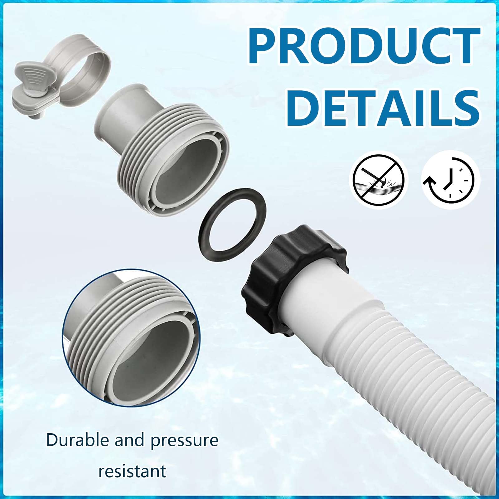 Schwimmbad-Ersatzschlauch, 150 cm, 2 Stück, flexible Poolschläuche für oberirdische Pools, kompatibel mit Pool-Sandfilterpumpe, inklusive 2 Schlauchadapter Typ B, 38 mm Durchmesser
