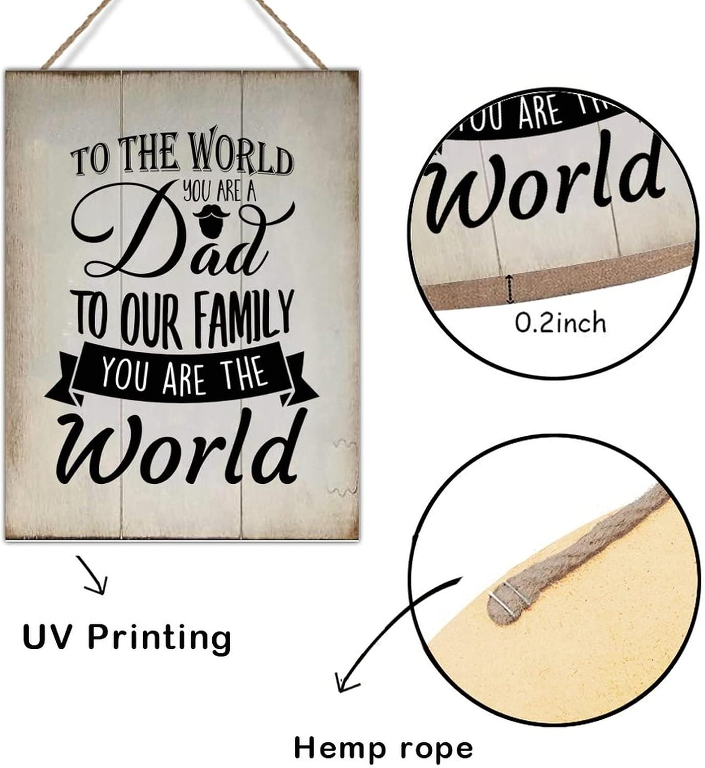 Rustic Wood Art Plaque to The World You are A Dad to Our Family You are The World Sign Wall Decor Vintage Farmhouse Wall Hanging Sign Art Decor Plaque with Quotes for Home 18x24in