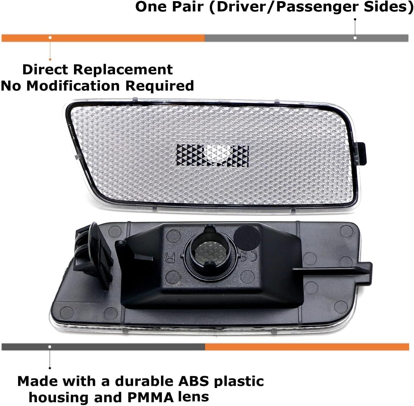 iJDMTOY Euro Clear/White Lens Front Bumper Side Marker Light Housing Replacements Compatible With Volkswagen: 2010-2014 MK6 GTI, Replace OEM Amber Sidemarker Lamps
