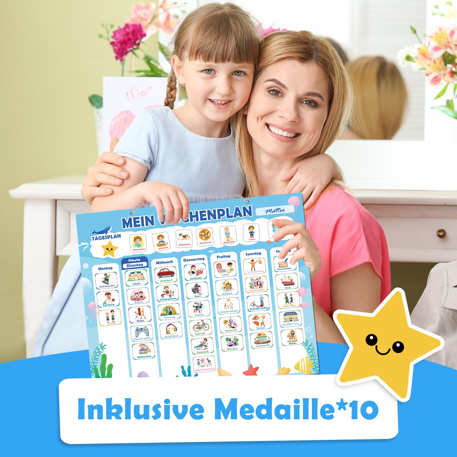 FORMIZON Montessori, agenda settimanale per bambini, lavagna magnetica con 248 magneti, custodia e penna, calendario per bambini, programma giornaliero e programma settimanale, gioco educativo