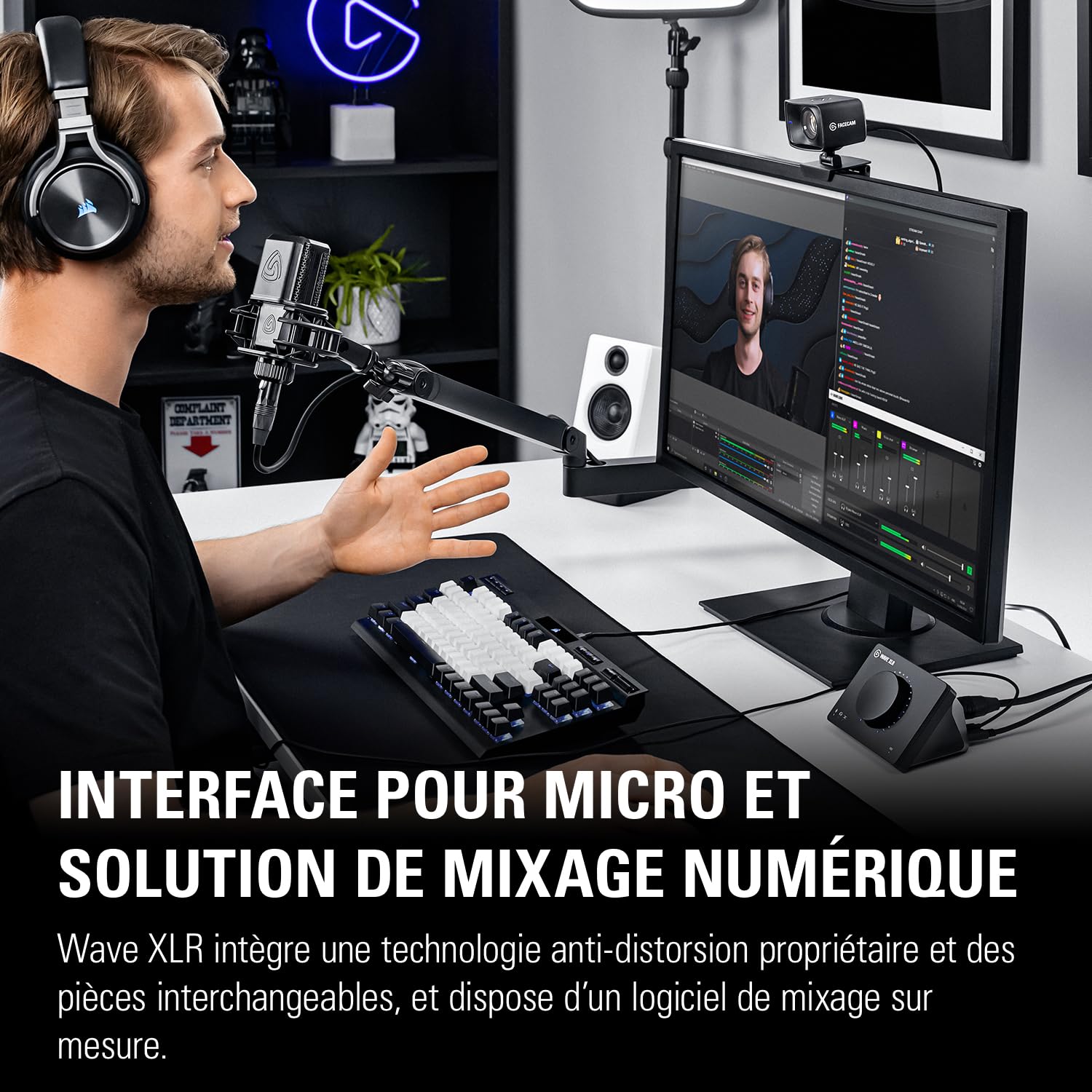Elgato Wave XLR – Interface pour micro | XLR/USB-C, anti-écrêtement, préampli 75 dB, alimentation fantôme, monitoring direct, bouton Mute, Wave Link