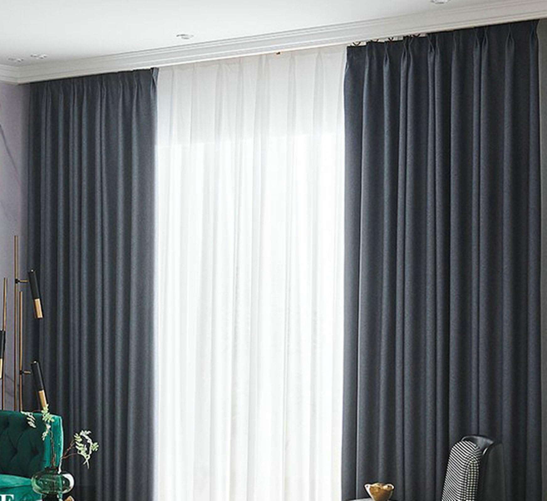 Vorhänge Verdunkelung Grau, Baumwolle Vorhang Verdunkelung Volltonfarbe, 102X160cm-2Pcs
