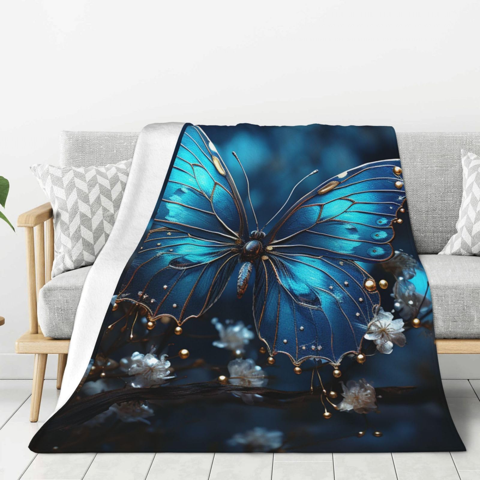 Couverture flanelle haut de gamme 127x101 cm | Plaid en peluche bleu d'un confort absolu