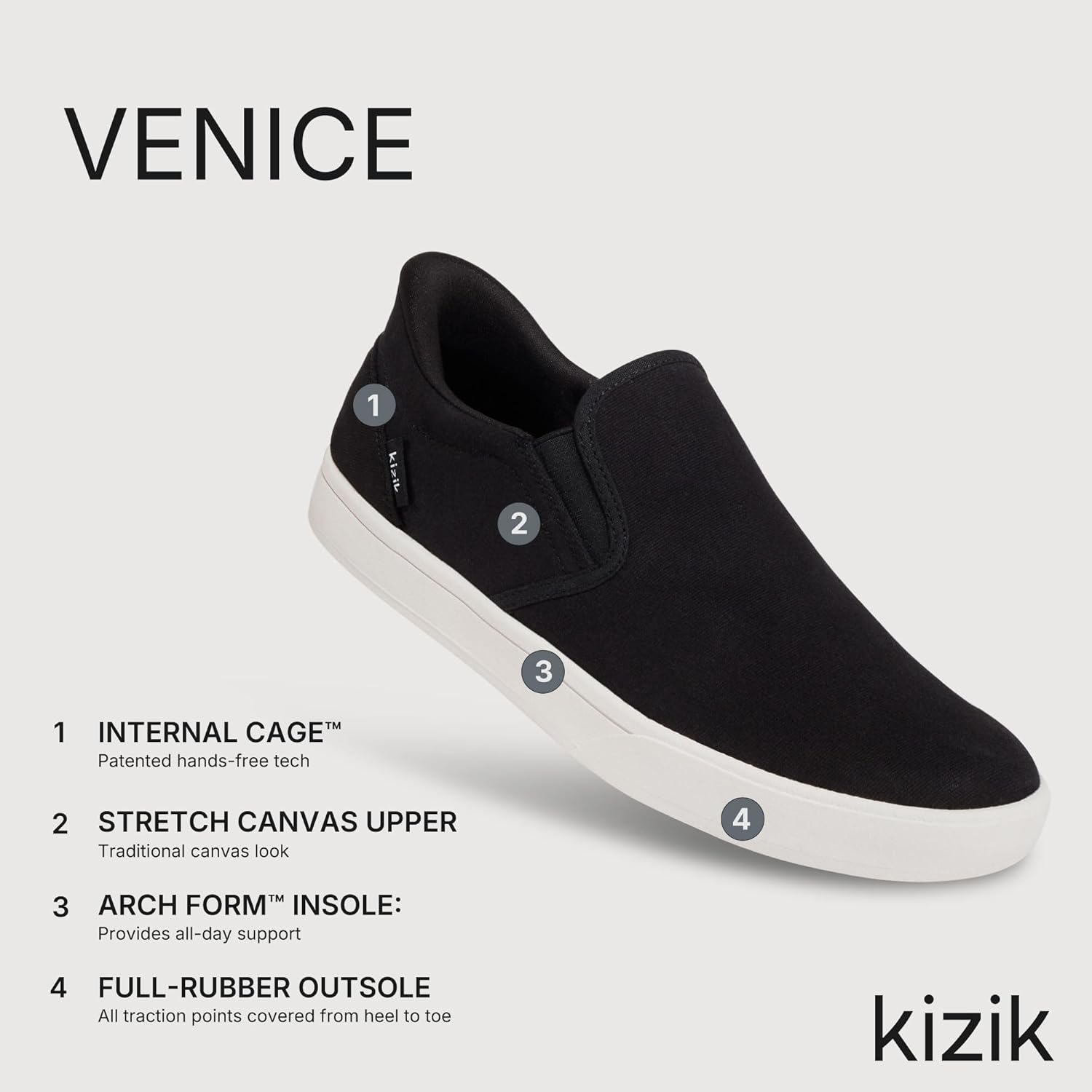 Kizik Slip On Shoes: Venice - Low-Profile, No Laces, Stretch Canvas with Grippy Rubber Soles, Casual Sneakers for Women & Men, Hands Free Convenience