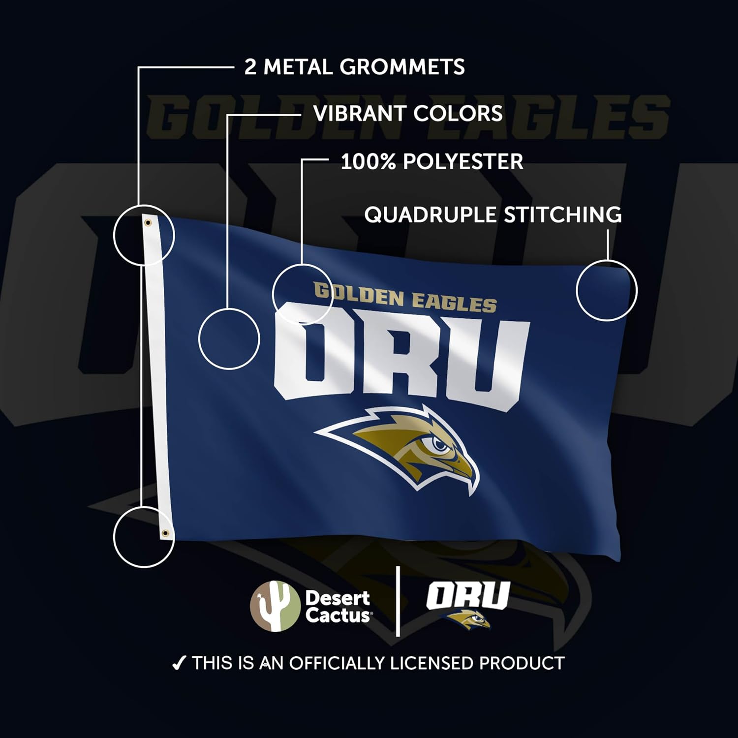 Desert Cactus Oral Roberts University ORU Flag - 3 x 5 Feet Golden Eagles Banner, Indoor/Outdoor Durable Fabric, 100% Polyester Design (Style 1)