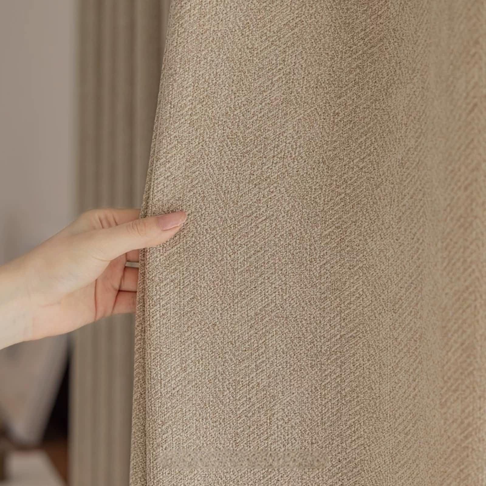 Rideau avoine effet lin chenille 86x138cm au tissage lourd et finitions œillets