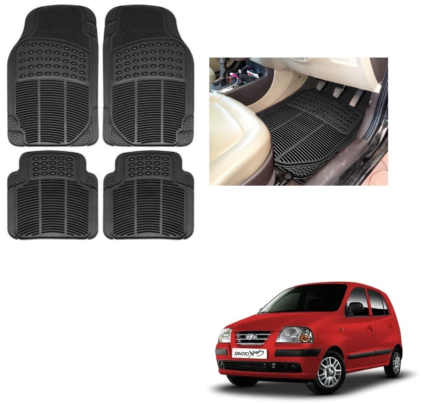 Auto Addict Rubber Mats Car Foot Mats (Black,Set of 4Pcs) for Santro Xing-image-29