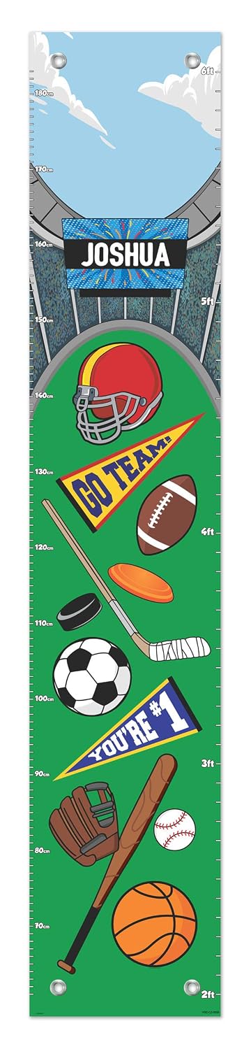 Sports Gifts for Kids Room Decor Sporty Custom Growth Chart Set 2-Pack Personalized Vinyl Growth Chart