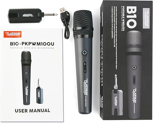 Miniatura 8 de Micrófono inalámbrico Platinum, UHF de mano dinámico multiusos micrófono con control de volumen y receptor recargable, micrófono de karaoke para