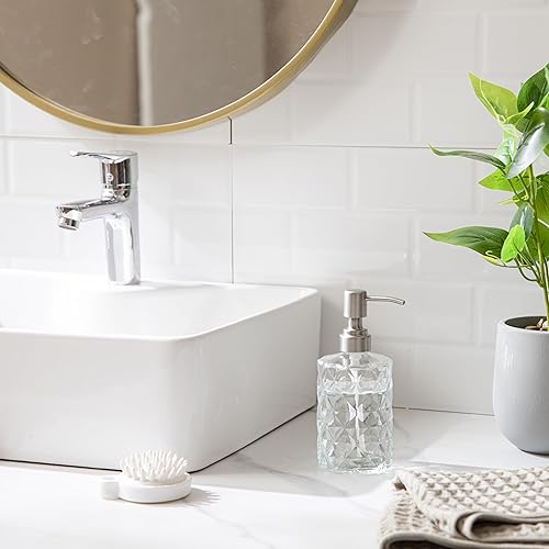 Miniatura 2 de HBlife Dispensador de jabón de 12 onzas con bomba de acero inoxidable 304, dispensador de jabón de baño de cocina con diseño de diamante,