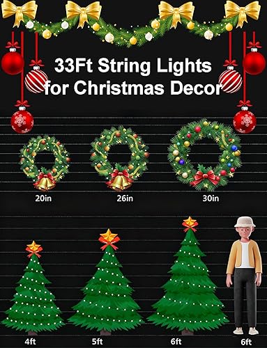 Miniatura 6 de echosari Luces de Navidad de 33 pies RGB que cambian de color, 100 luces LED inteligentes con control de aplicación, luces de corona de