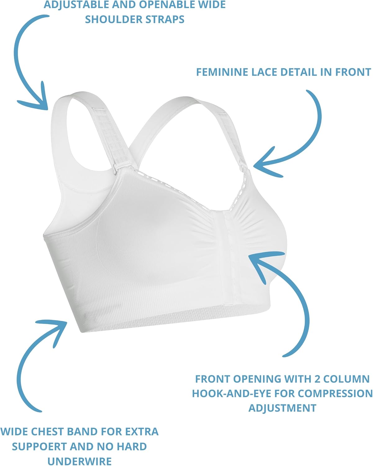 Alice Post Surgery Compression Bra w/Adjustable Straps | Post Surgical Bra Front Closure - Image 4