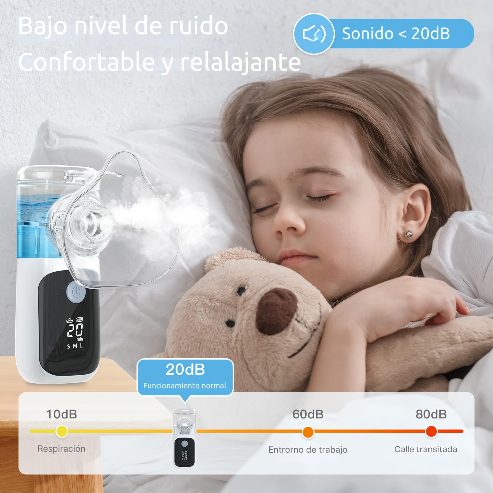 Nebulizador Portatil con tres modos de nebulización y pantalla led, Nebulizador Bebe Silencioso Recargable, Inhalador Nasal Adultos y Uso Pediátrico Compacto para Casa, Viaje y Uso Diario