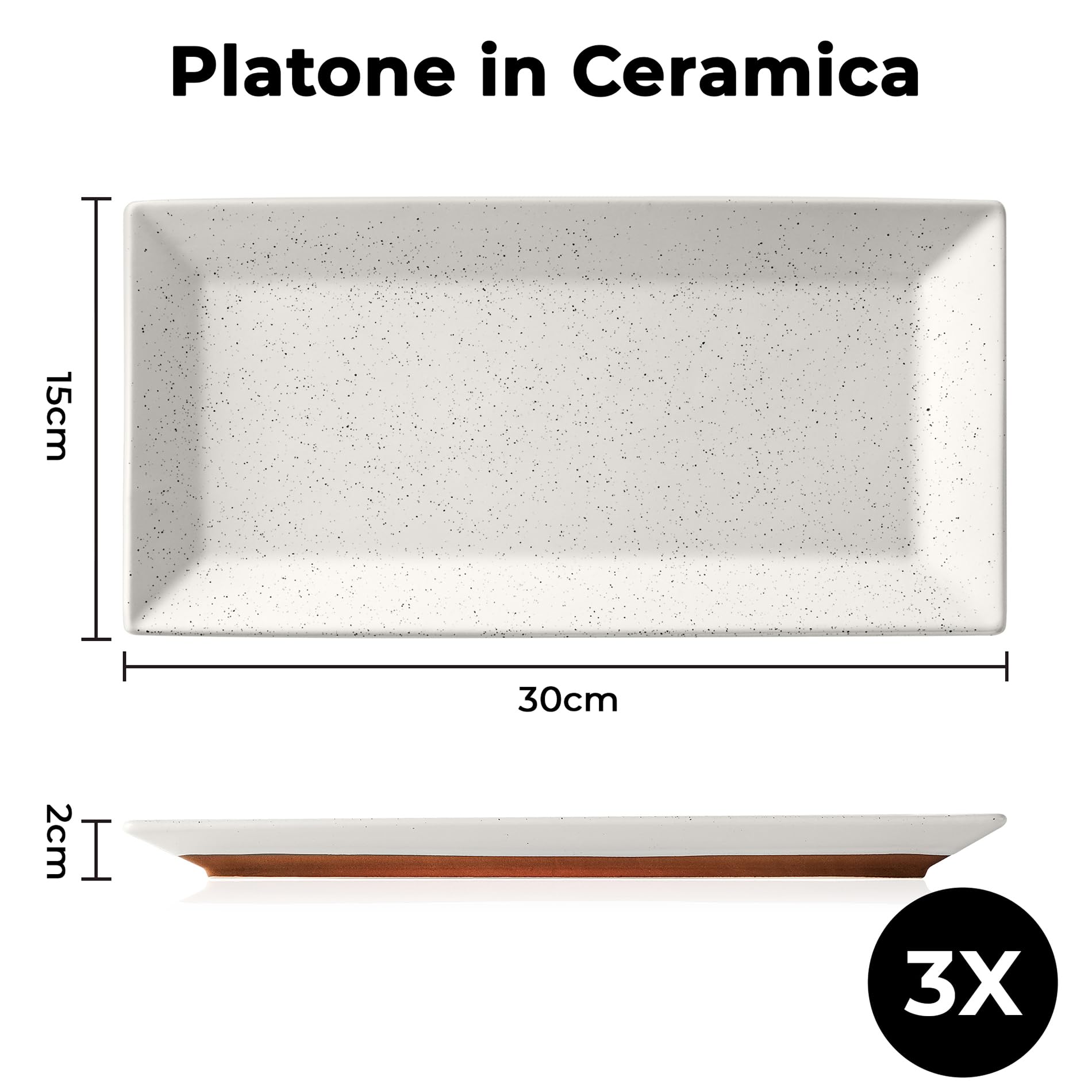 MIAMIO - Set di 3 grandi vassoi da portata in ceramica/Piatti da portata rettangolari per le feste come il Natale e la Pasqua - Piatti sicuri per microonde (30 x 15 cm)