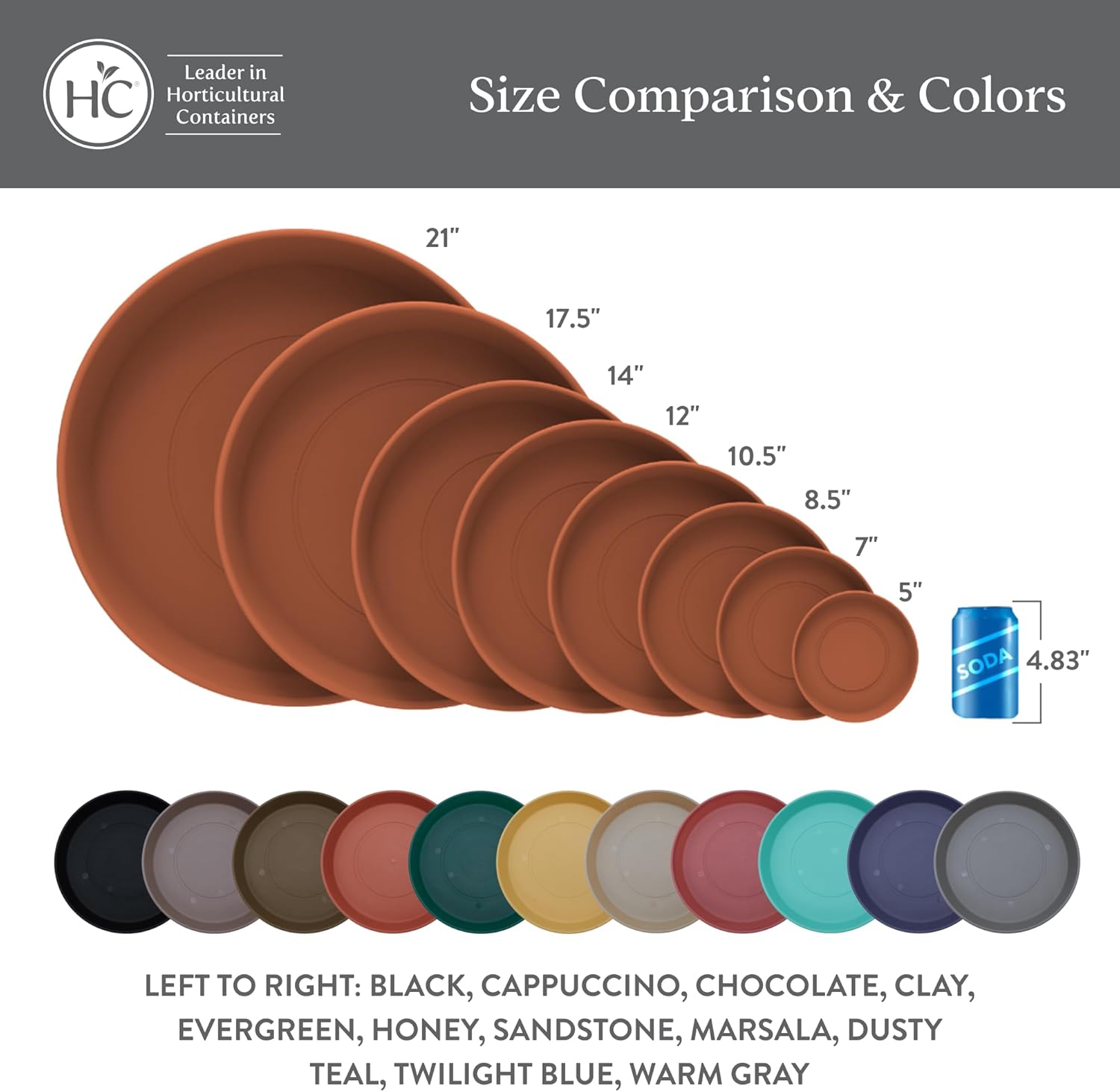 The HC Companies 17.5 Inch Prima Round Plant Saucer, Lightweight UV-Resistant Plastic Outdoor & Indoor Flower Pot Tray, 2-Pack Plant Pot Trays for Garden & Home Decor, Twilight Blue