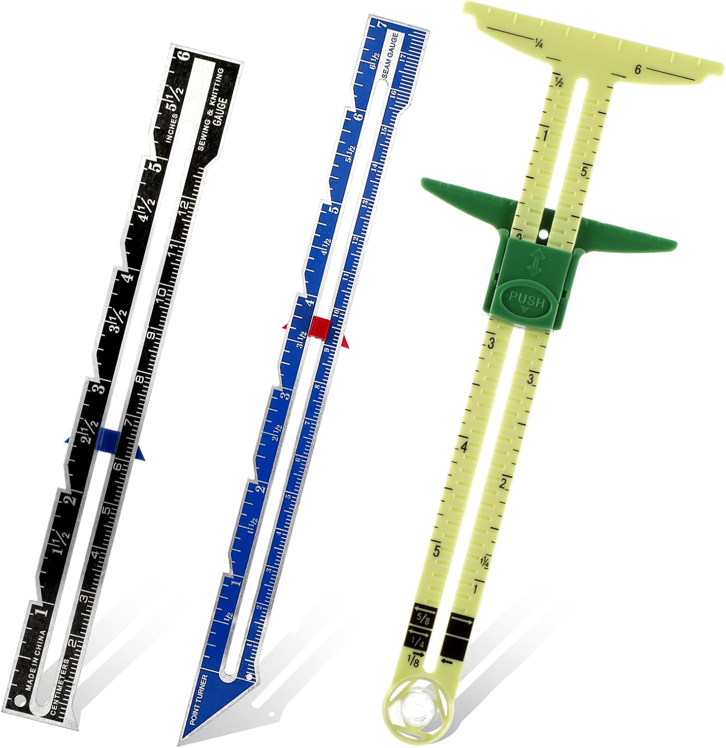 Zyghjort 5-in-1 T-Shaped Seam Guide Ruler & 3PCS Sewing Gauges with Sliding Markers - Precise Tools for Quilting, Knitting & Beginner Sewing