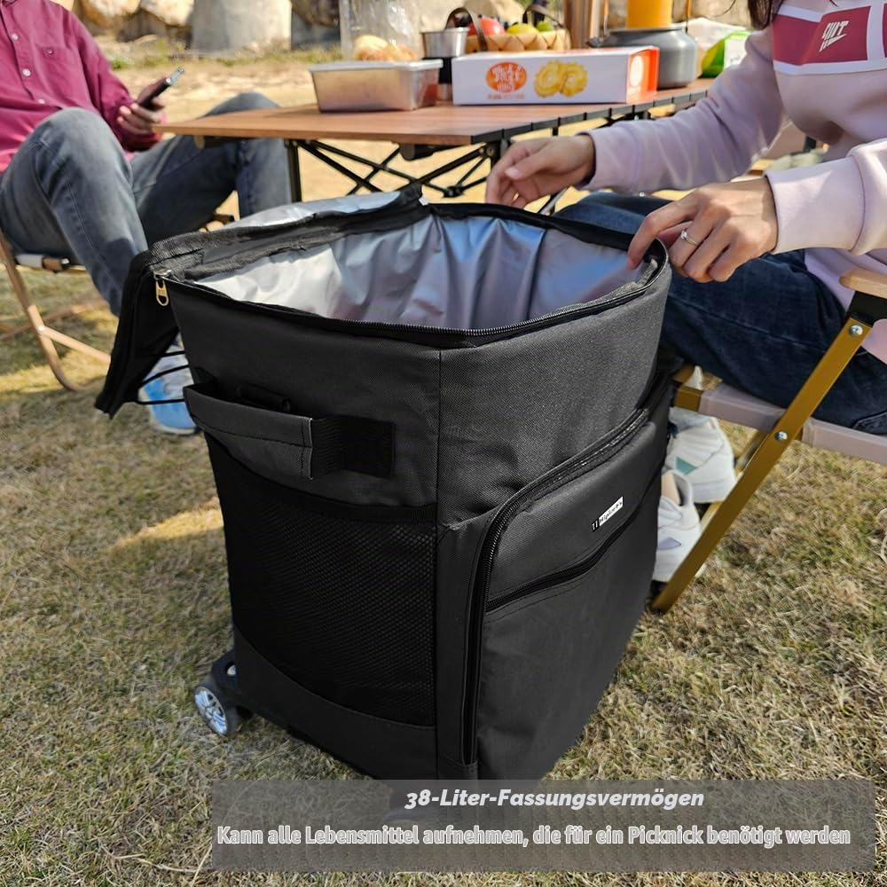 Kühltasche Mit Rollen Kühlbox Groß 40L Isolierbox Kühltasche Bierkasten Faltbar Lunchtasche for Picnic Camping Shopping