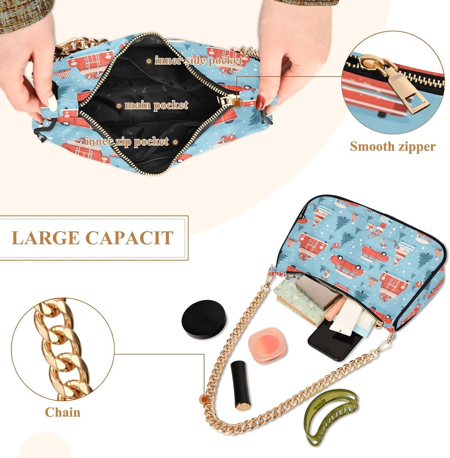 Hobo Bags for Women Truck Winter Christmas Tote Purses Small Handbags with Chain 20849208