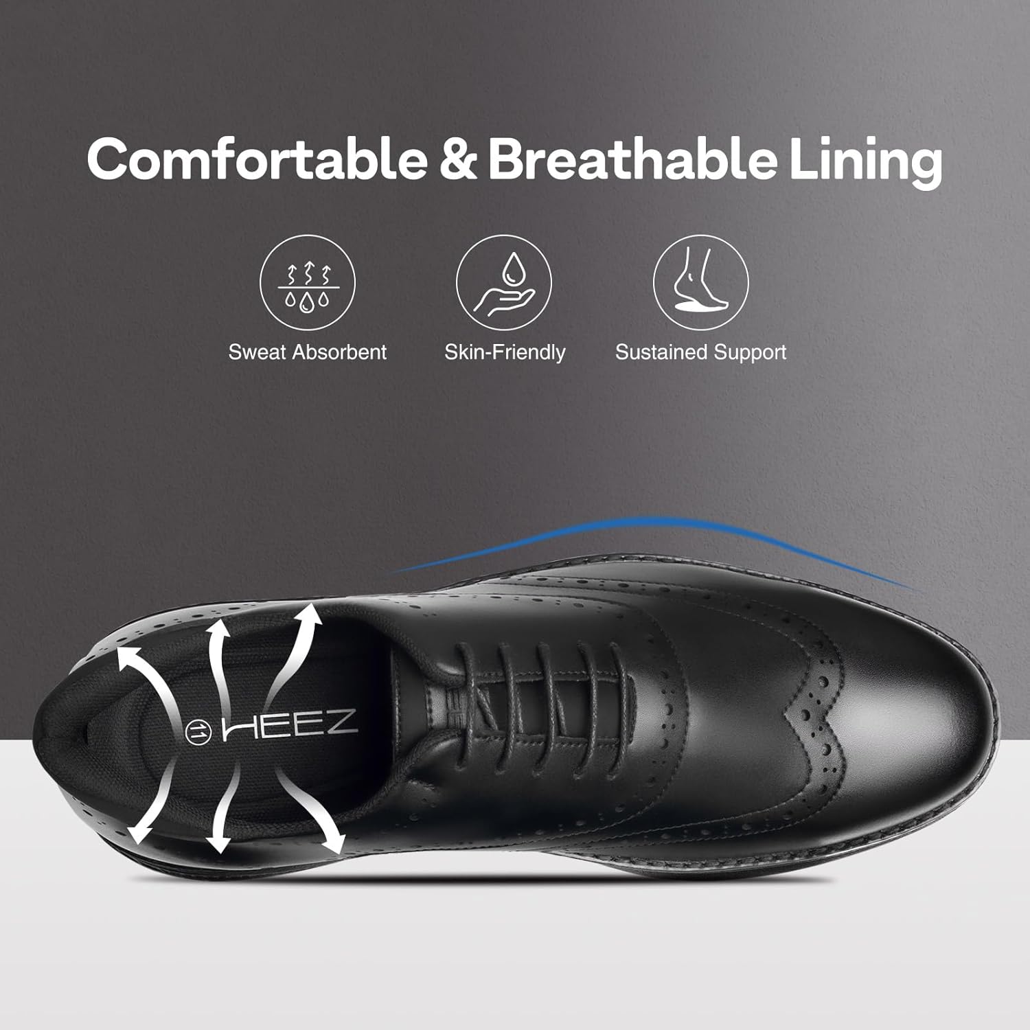 HEEZ Men's Dress Sneakers, Casual Dress Shoes for Men Comfortable, Wingtip Business Formal Oxfords Shoes for Office Work Wedding Travel Daily - Image 2