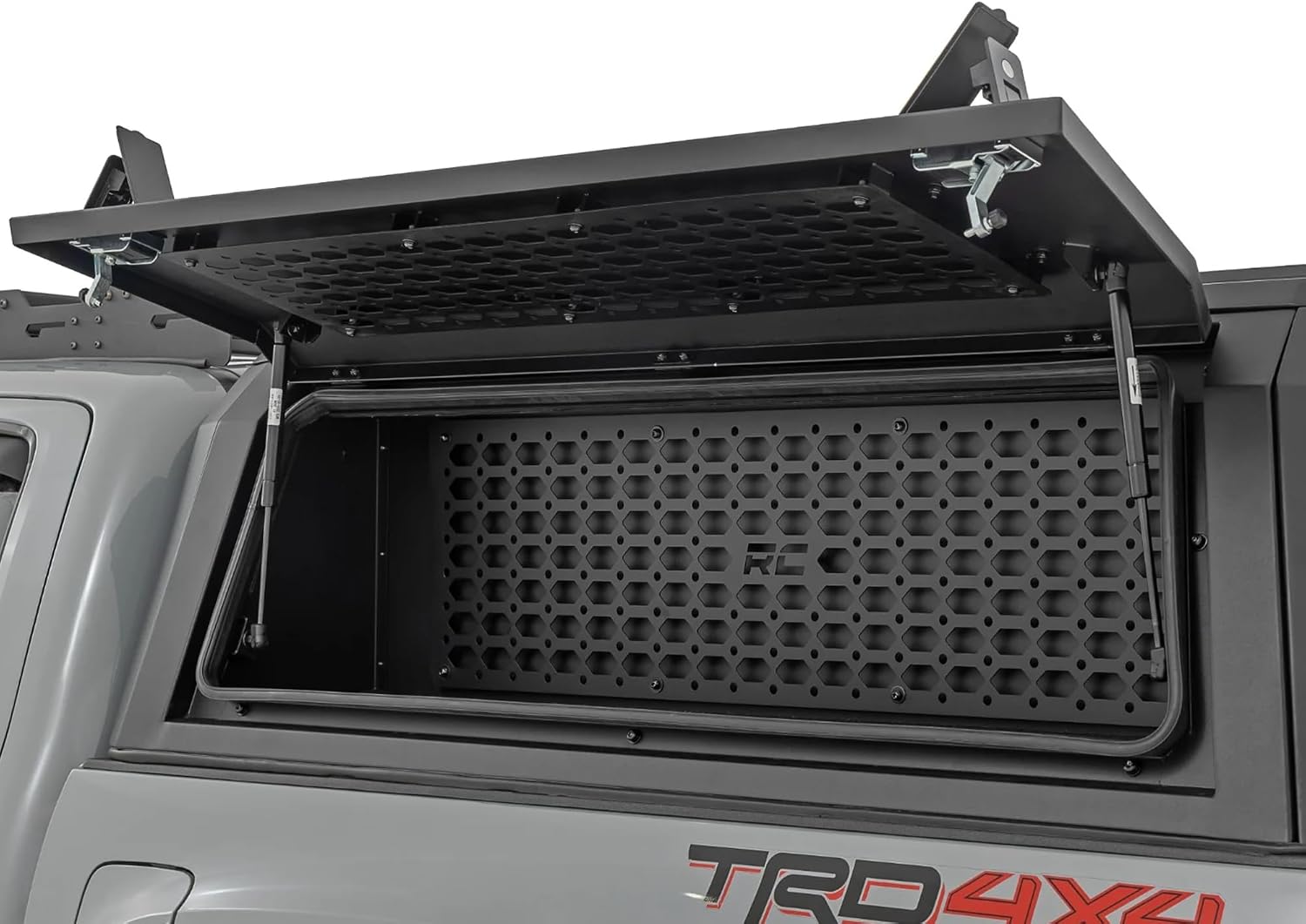 Rough Country Bed Cap Molle Panel Side Storage Bin (Driver Side) - Fits RC Bed Caps Only for Toyota Tacoma (2016–2023), Truck Bed Cap Organizer w/LED Light