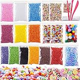Foam Beads for DIY Craft, Slime Beads 19 Packs Approx 61,100 PCS, Styrofoam with Pom Poms Balls, Loom Bands and Fruits Pieces for Soft Toys Clay, Homemade Crunchy Slime and DIY Nail Art