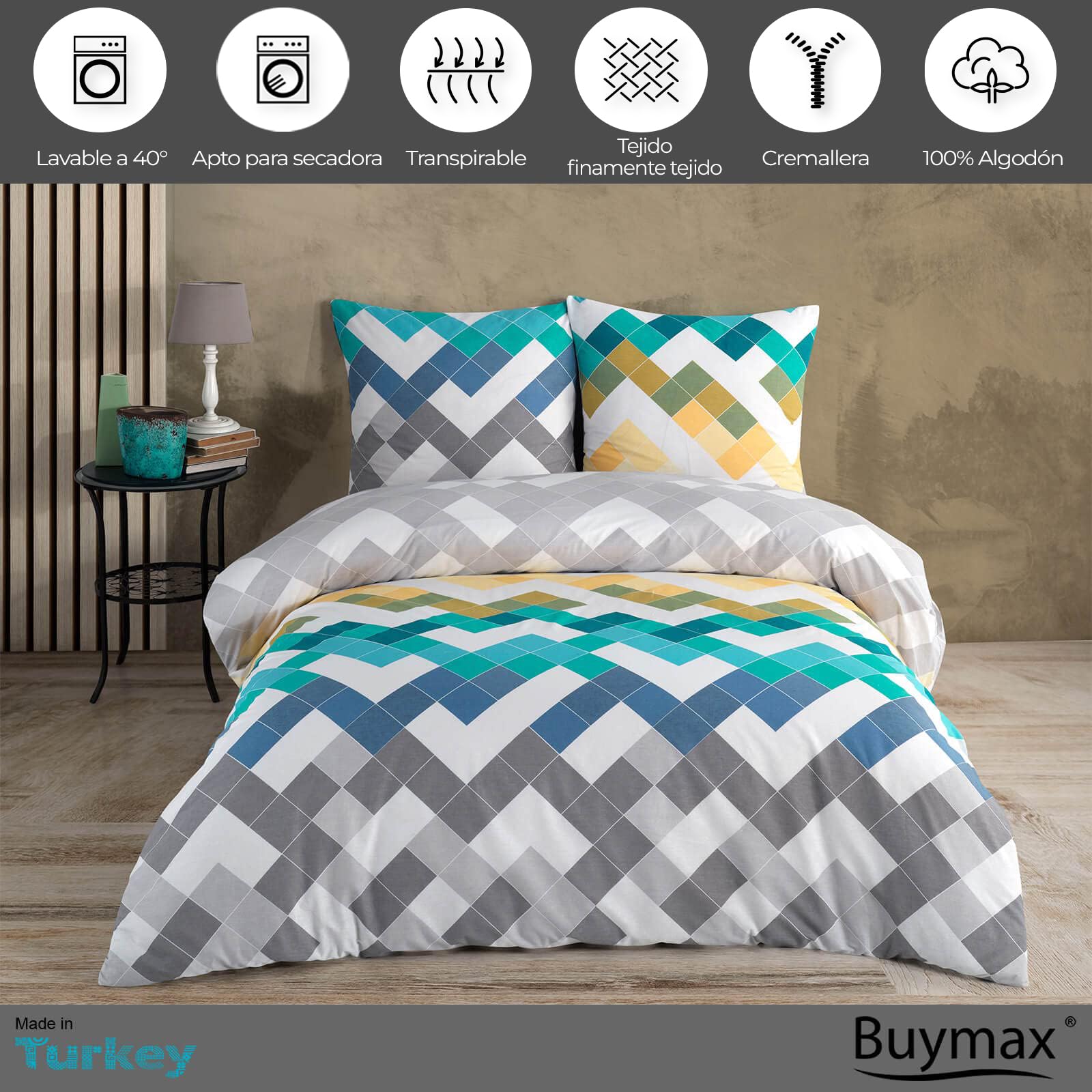 Buymax Ropa de cama de 200 x 220 cm, 100% algodón, 3 piezas, juego de ropa de cama de 200 x 220 cm con 2 fundas de almohada de 80 x 80 cm, certificado Öko-Tex Renforcé, juego de funda nórdica con