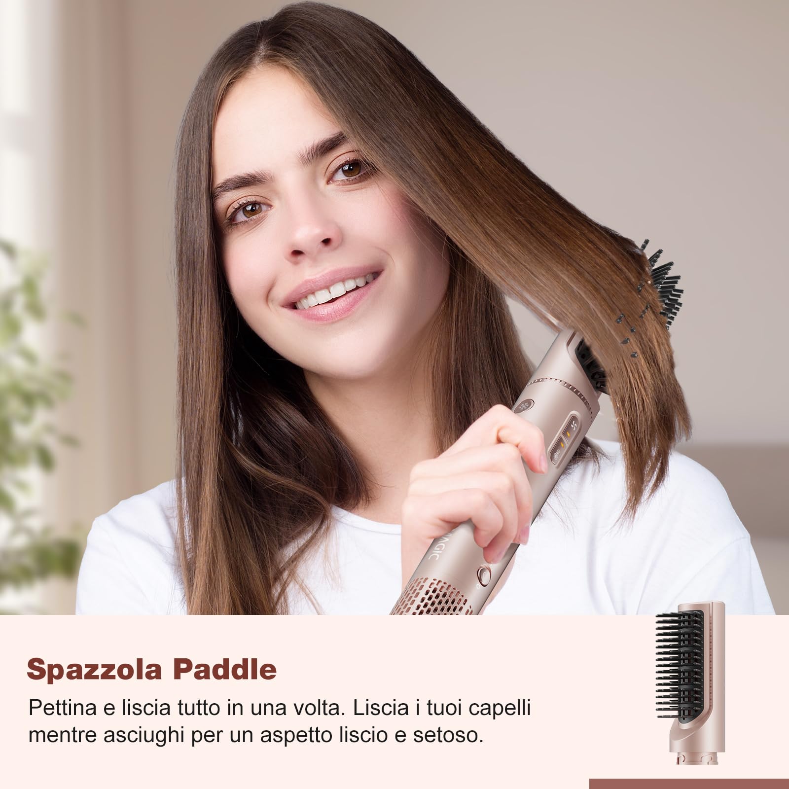 7MAGIC 7 in 1 Air Styler, Asciugacapelli Ionico, Spazzola Ad Aria Calda, Spazzola Lisciante, Arricciacapelli Automatico, Modellatori Multifunzione, Nessun Danno da Calore, con Custodia da Viaggio