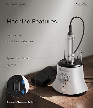 MelodySusie Multifunctional Desktop Nail Drill with Foot Pedal, SC320I 30000RPM E-File with Bit Holders & Elegant Design for Manicure Trimming, Shaping & Gel Removal, Ideal for Nail Artists & Home Use