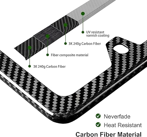 Miniatura 3 de Marco de matrícula de fibra de carbono real, 4 marcos de matrícula, acabado brillante con herramientas de montaje, cubierta de placa de automóvil