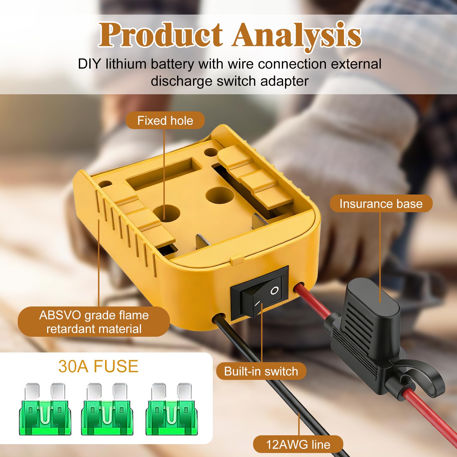 Lot de 2 adaptateurs Power Wheel pour batterie Li-ion Dewalt 18 V/20 V avec fusible et commutateurs, connecteur CC, câble 12 AWG, connecteur d'alimentation Dock pour voiture, robotique, bricolage