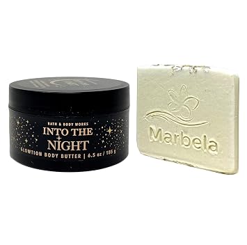 Bath & Body Works Into The Night - Glowtion Body Butter 6.5 oz / 185 g with a Natural Oats Sample Soap