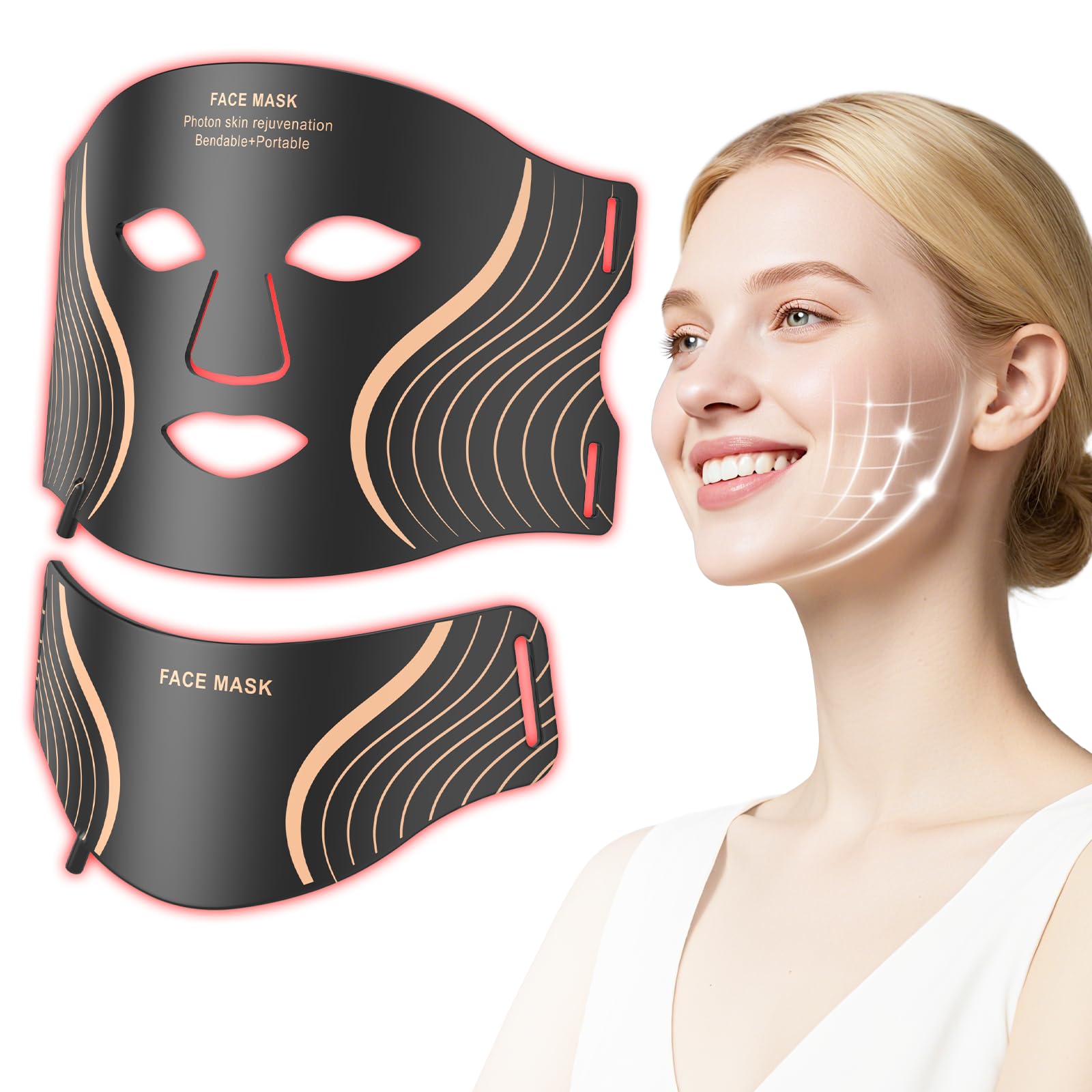 Red Light Therapy for Face Neck 7in1 LED Light Therapy Mask Rechargeable Red Light Therapy Mask 103 3-in-1