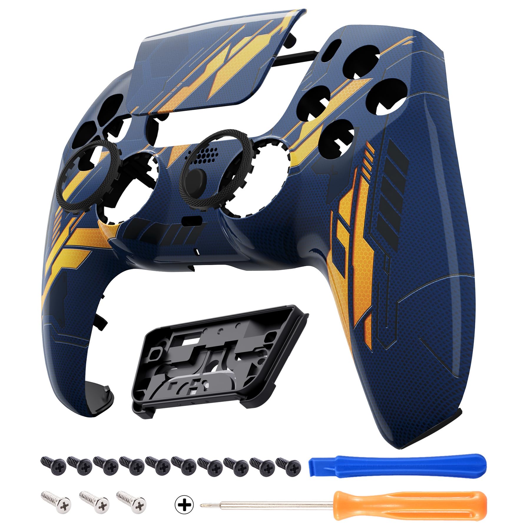 eXtremeRate Luna Cover Ricambio per ps5 Controller,Custodia Copertura Frontale Scocca Shell Ridisegnato&Touchpad&Anelli Compatibile con ps5 Joystick BDM 010/020/030/040/050-Mecha Arancio