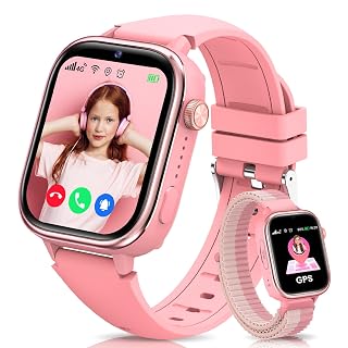 Smartwatch Kinder mit GPS und Telefon, 4G Kinderuhr mit Videoanruf, Anruf, SOS, Schulmodus, Sprachchat, Wecker, SIM, IP68 Wasserdicht Schrittzähler, Geschenk für Mädchen/Junge, Rosa - Amazon product rated Grade A