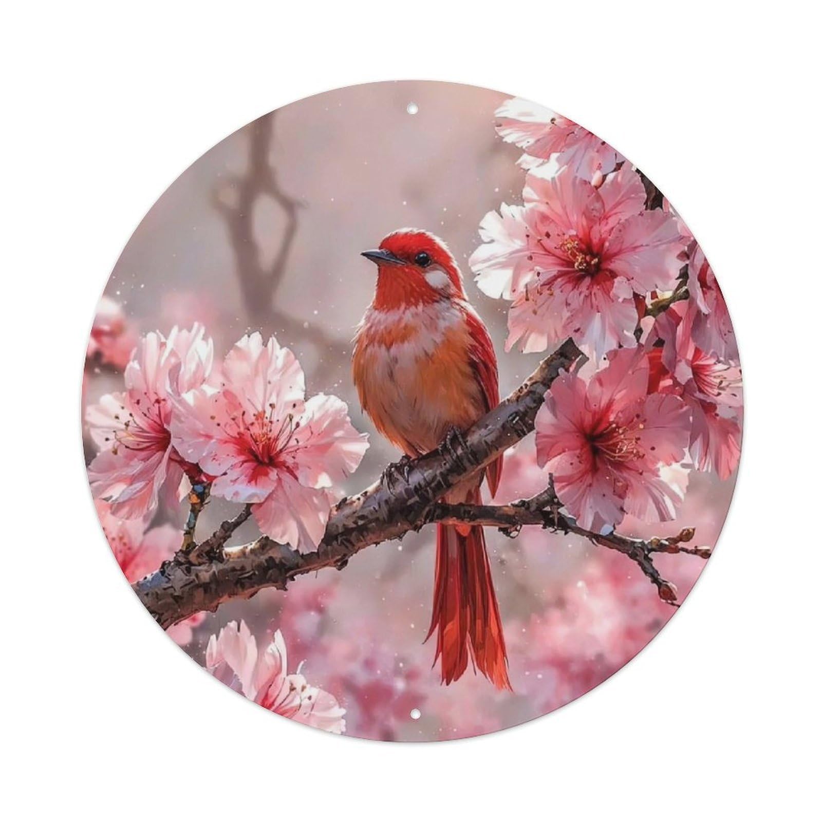 Cwbufd Vintage Style Bird Spring Cherry Blossom Pink Flowers Nature Wildlife Vintage Metal Tin Sign Plaque Wall Decor For Cafe, Club Bar, Office, Garden Metal Poster 8X8inch