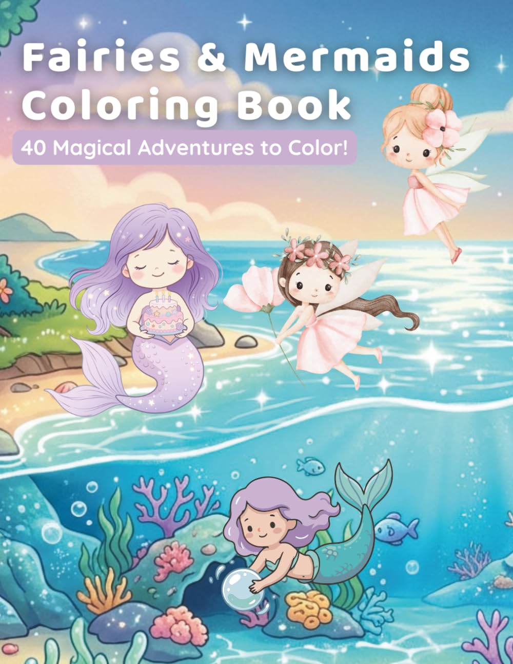 Fairies and Mermaids Coloring Book for Kids: 40 Magical Coloring Pages with Cute Fairies, Mermaids & Enchanted Worlds — For Girls Ages 3-8 (The Magic World Coloring Collection)