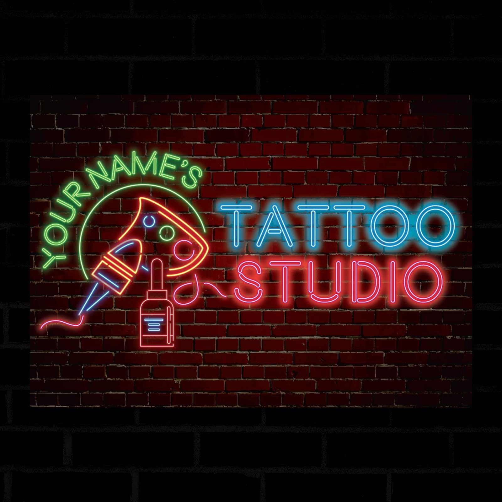 My Pixel Print Metal Personalised Tattoo Studio Neon Effect Signs Style Text Wall Decor Plaque