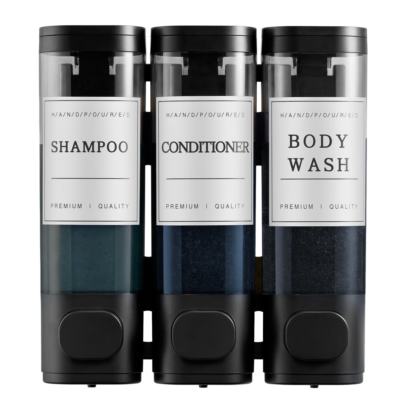 Dispensador de champú y acondicionador, dispensador de jabón de ducha unisex, 3 cámaras, sin taladro, dispensador de champú montado en la pared para ducha, dispensador de ducha montado en la pared