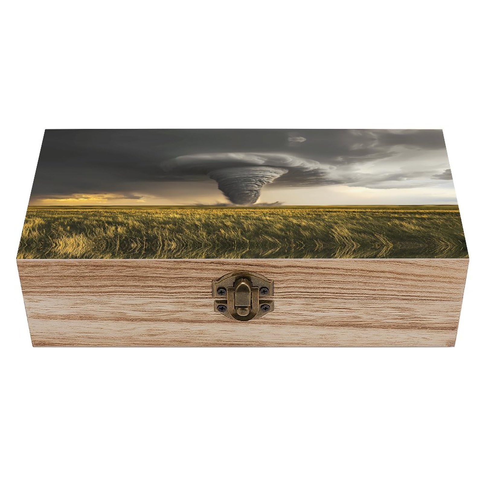 HLBSDM Tornado Wooden Storage Box with Front Clasp Vintage Keepsake Boxes for Jewelry Decorative Gift Ideas for Men Women