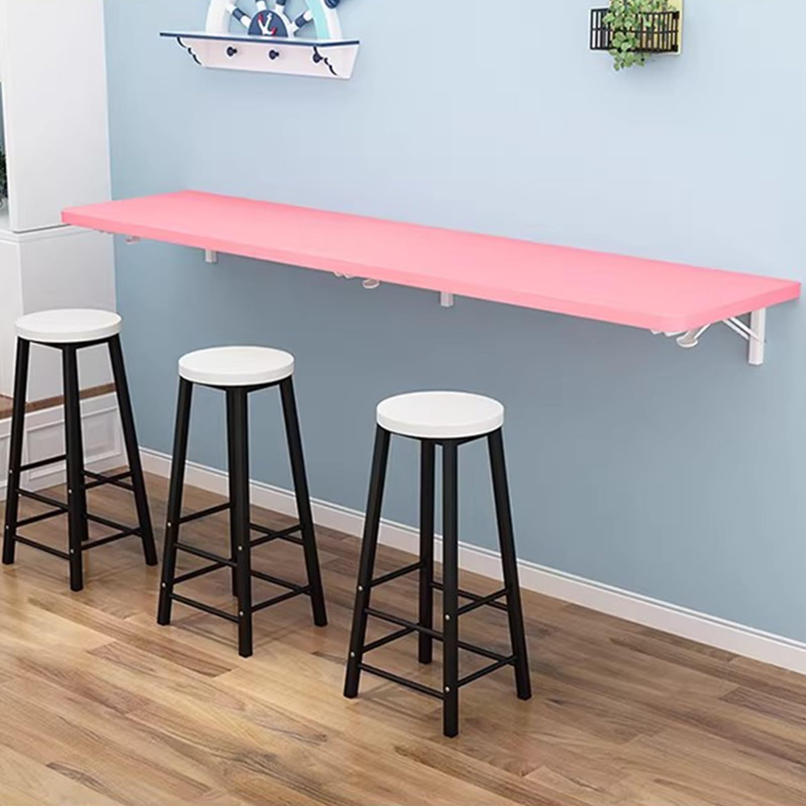GDMDPTE Modern Wall-Mounted Folding Bar Table Slim Hanging Workbench for Home & Office Stylish Pink Design (40cm/15.7in) - Perfect for Tea Coffee and Small Spaces