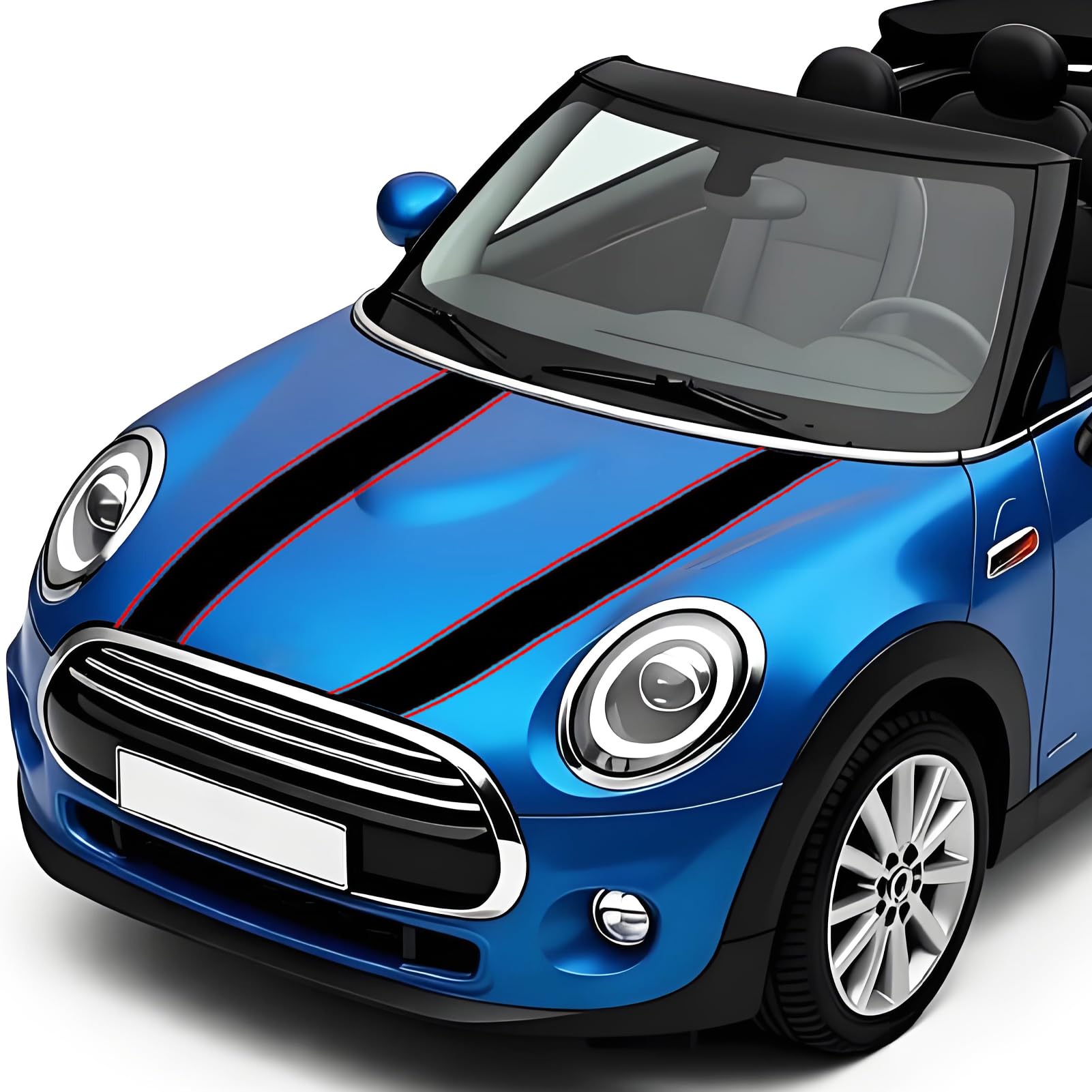 1 Paar coole Motorhaubenaufkleber Racing Streifen, Vinyl Auto Motorhaube Aufkleber Modifizierte Motorabdeckung Streifen Aufkleber für Mini Cooper R56 R55 R53 R50 R60 F56 F55 F54 F60, Schwarz/Rot