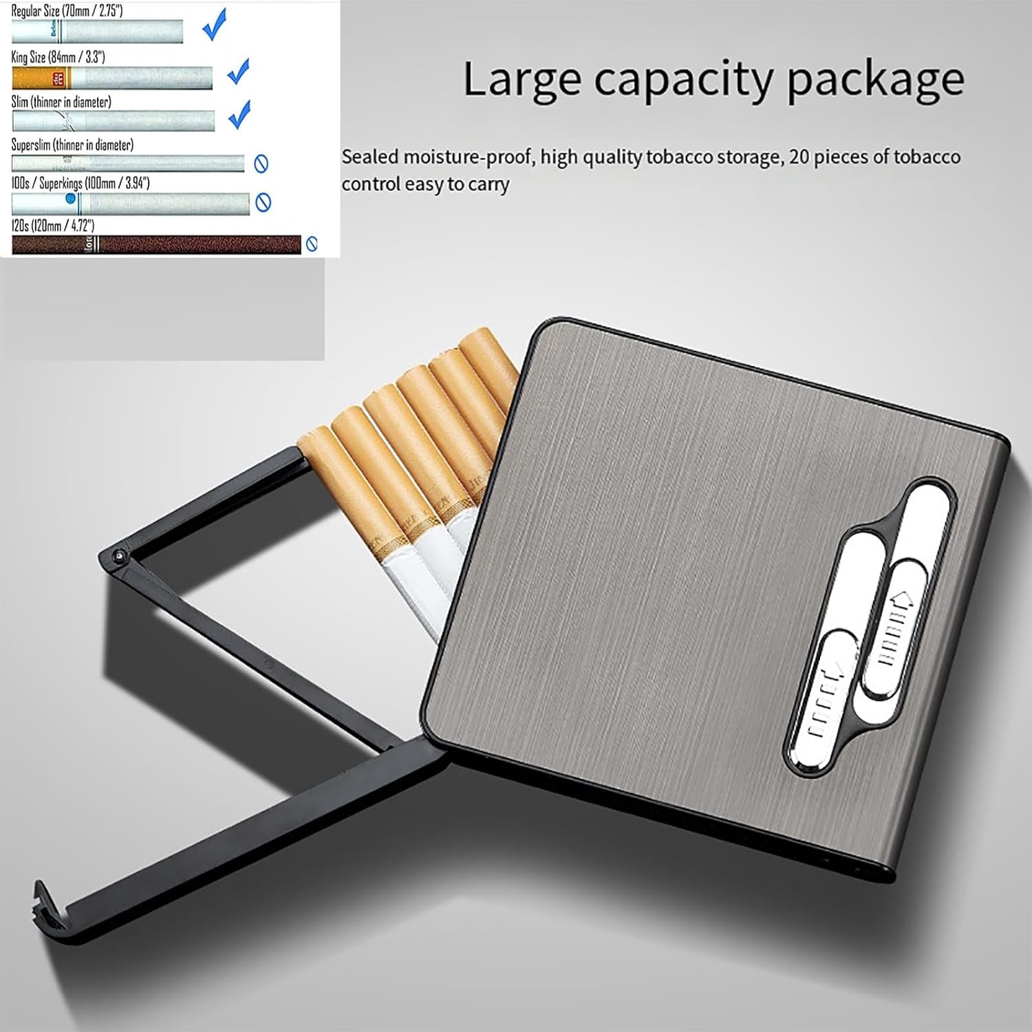 Cigarette Case,Waterproof Cigarette Case with Rechargeable Dual-Arc Lighter - Ideal for Camping and Outdoor Activities Cigarette Holder USB Rechargeable Electric Lighter Windproof