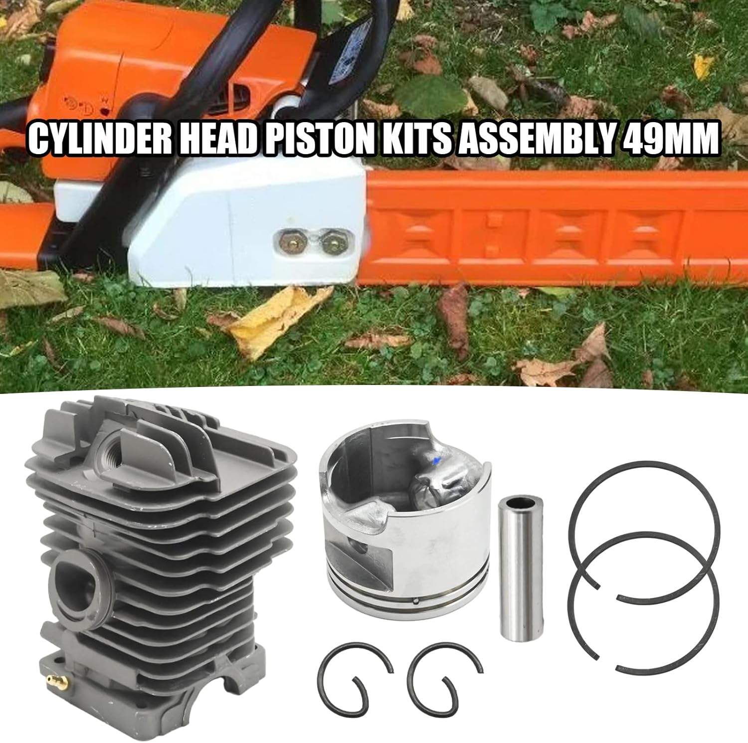 SYOWADA 1127 020 1216 Cylinder Head Piston Kits Assembly 49mm, Replacement for STIHL MS390 MS290 MS310 029 039, Replaces 1127 020 1216