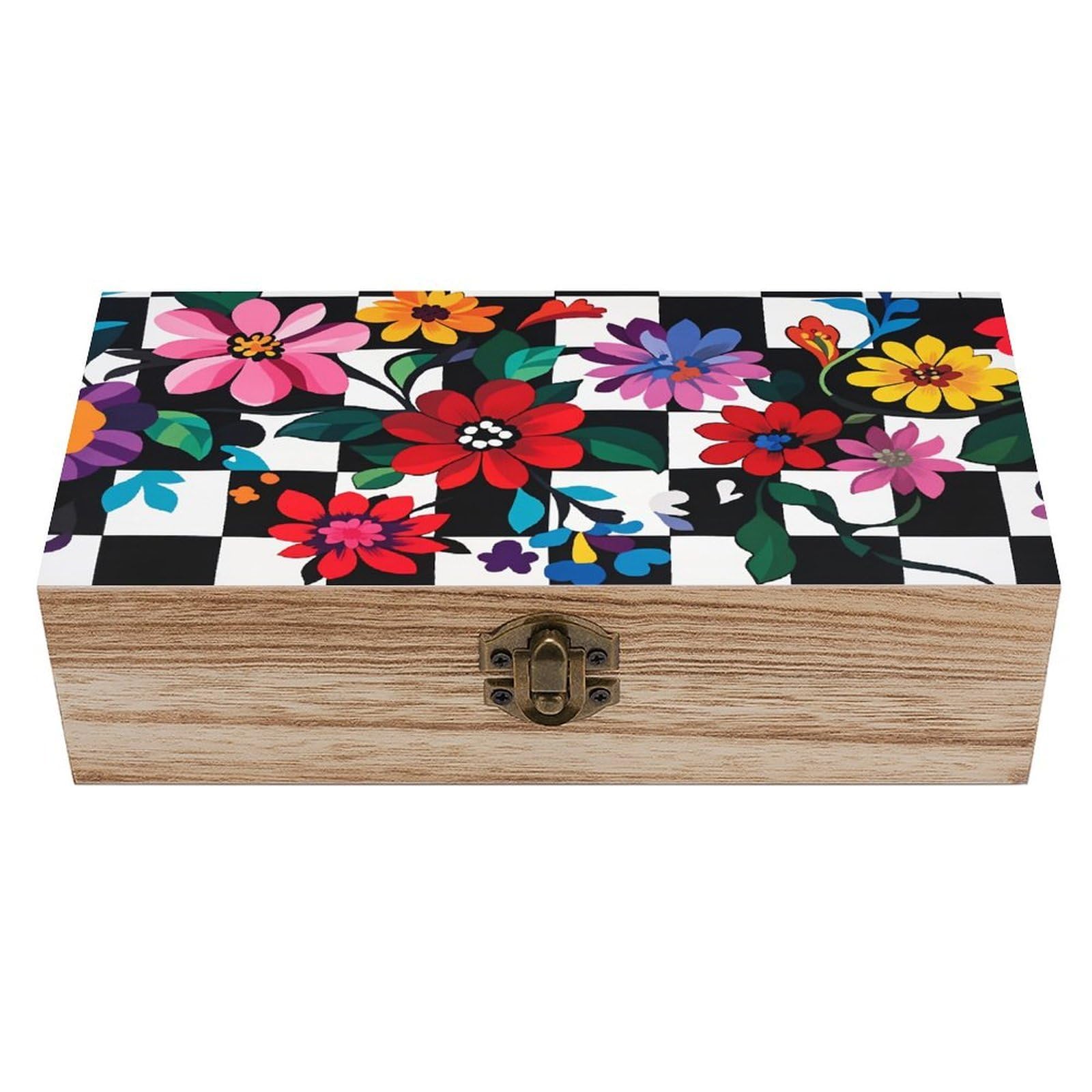 HLBSDM Jellyfish Wooden Storage Box with Hinged Lid,Vintage Gift Box Natural Wood Keepsake Decorative Rustic Jewelry Box 7.9" L*3.9" W*2.3" H