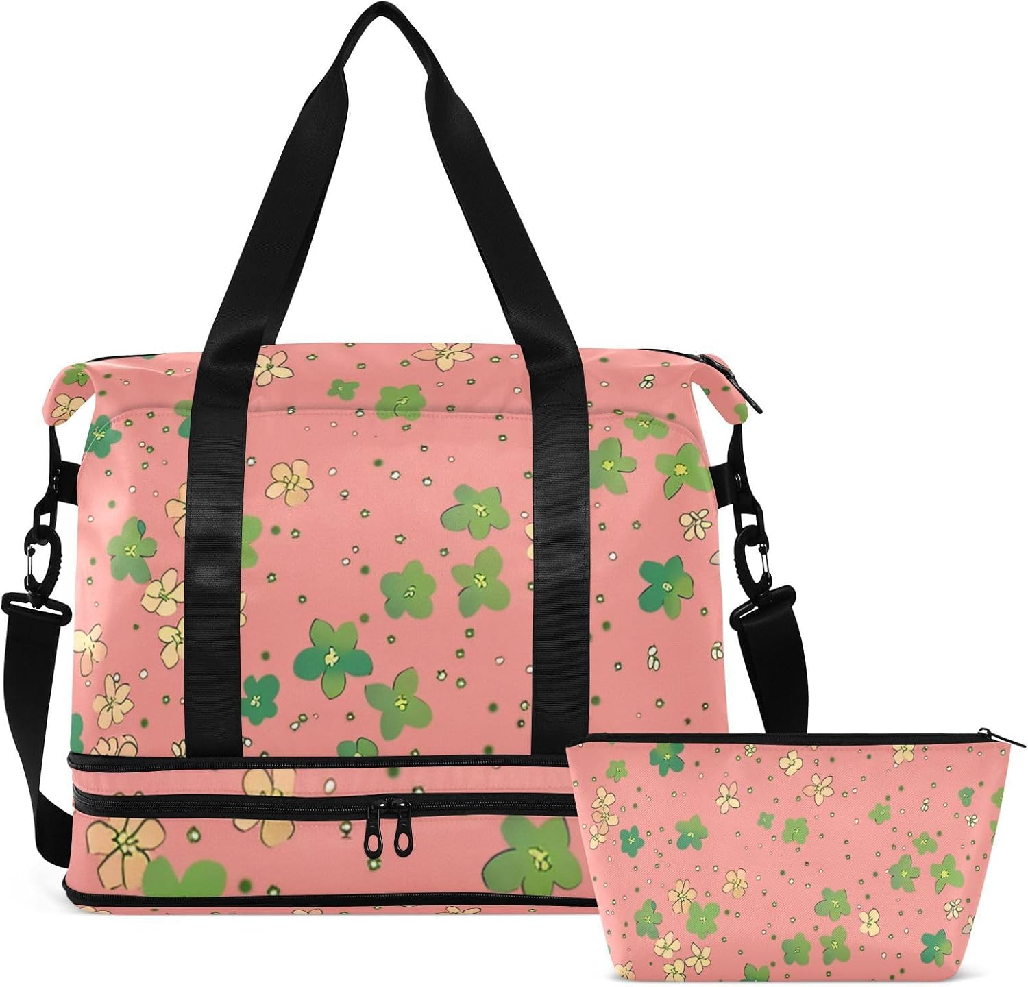 Oil Painting with Green Flowers Sports Tote Gym Bag Weekender Bag with Toiletry Bag for Airplane Traveling Foldable