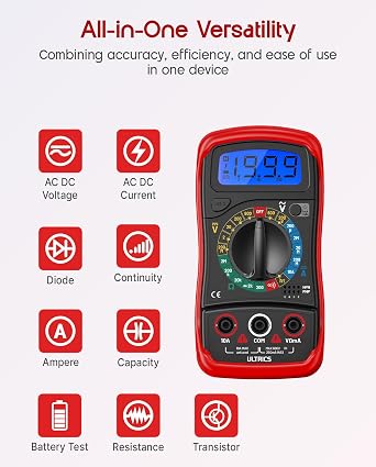 ULTRICS Digital Multimeter, Voltmeter Ammeter Ohmmeter with Test Leads Backlight LCD Display, Multi Tester Measures OHM AC DC Voltage Current Resistance Circuit Continuity Diodes Electric Tester
