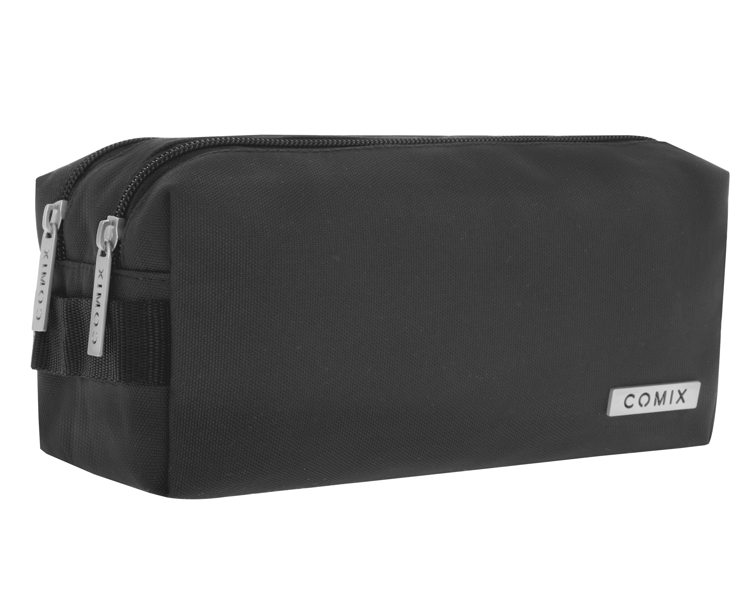 Comix - School Pencil Case, 2 Zip Pencil Case for Children and Teenagers, Ideal for Storing School Stationery, with Practical Zip Closure and Metal Comix Logo, 22 x 10H x 10 cm, Black, Casual